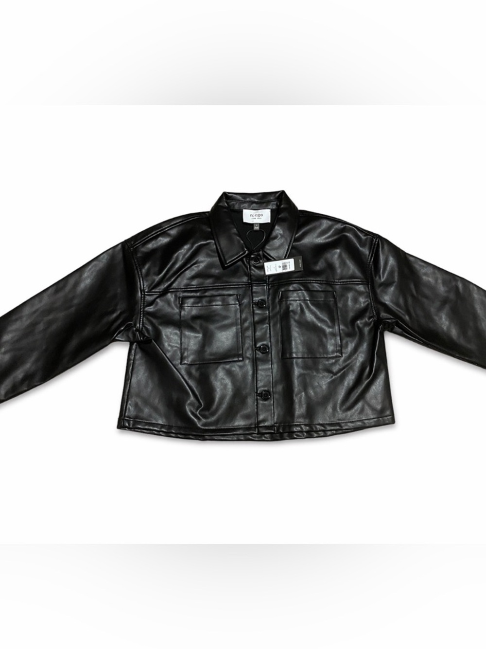 BCBG Women’s Black Faux Leather Button-Front Jacket